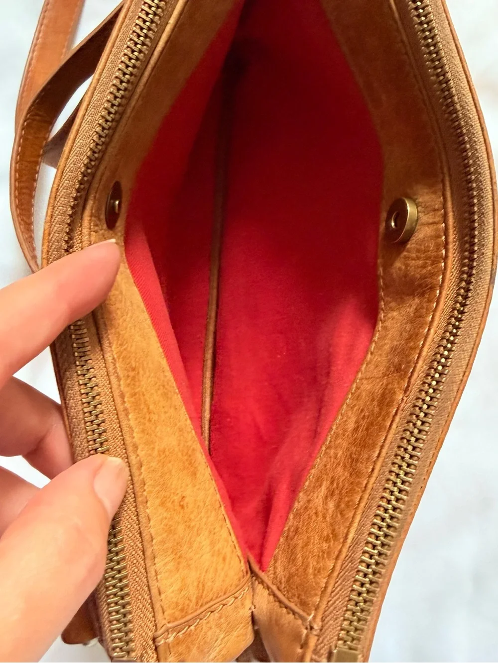 Lucky Brand Cognac Tan Leather Fringe Crossbody Bag Convertible Clutch Festival